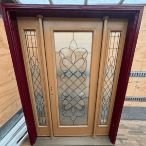 A 1 Light Door with dual sidelights in light brown with cherry frame