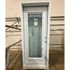 A door with a window and blinds