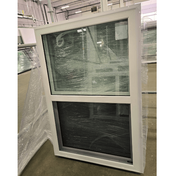 A 39" x 59" single hung window with a white vinyl frame