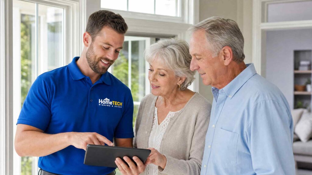 window replacement consultation with homeowners reviewing options in Edmonton