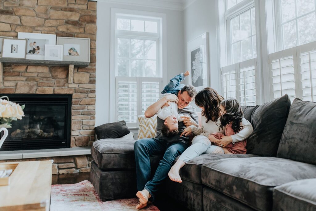 Comfortable family living room with large energy-efficient windows