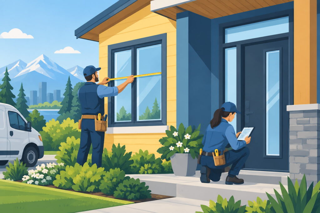 Illustration of a home assessment for replacement windows and doors in Alberta