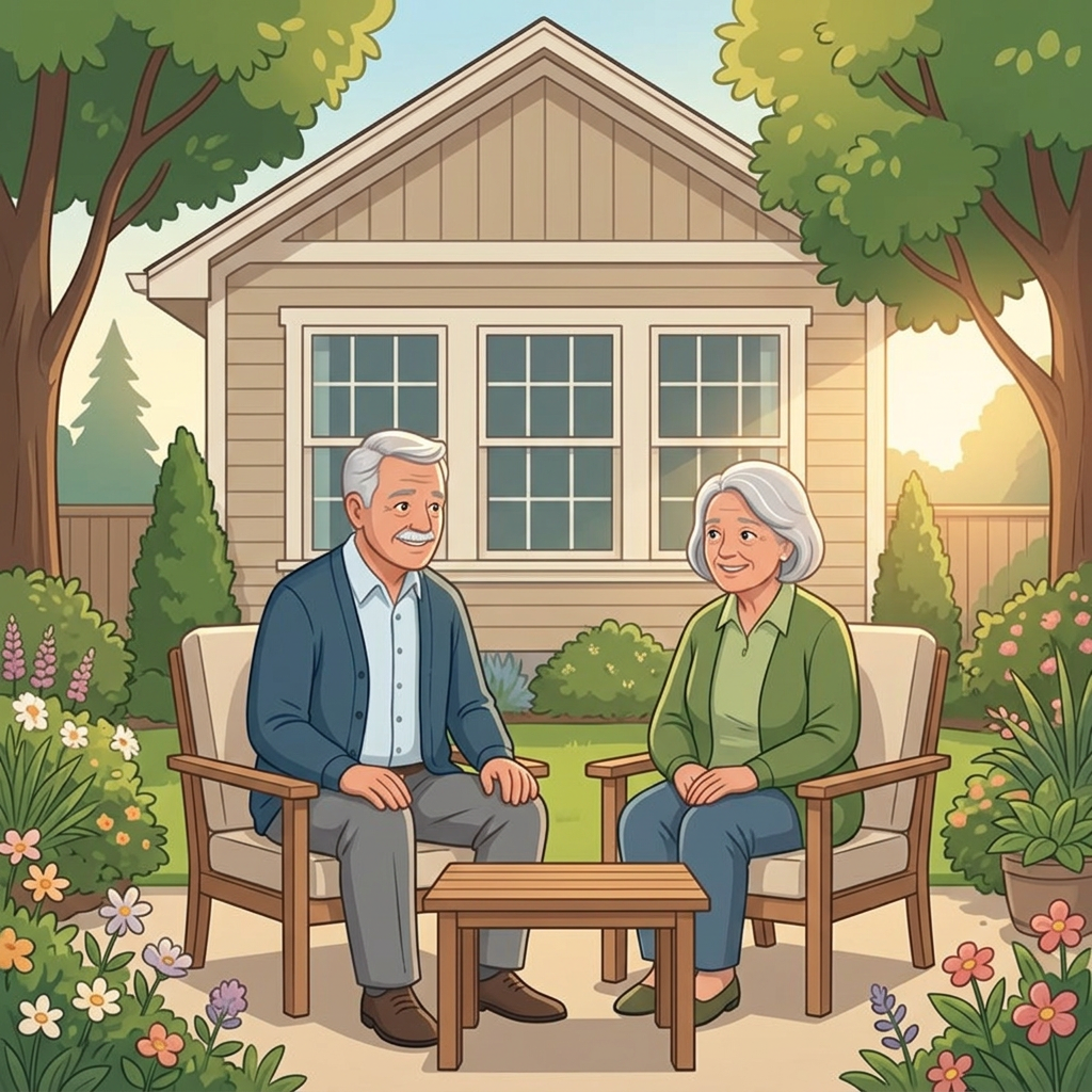 Illustration of homeowners participating in everyday activities within a residential Alberta community